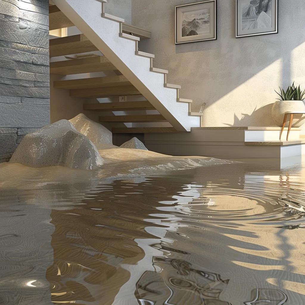 Residential basement showing water pooling and foundation cracks due to Springfield's climate